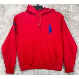 VTG Polo Ralph Lauren Men's Hoodie Sweatshirt Red Sz M Big Pony Long Sleeve